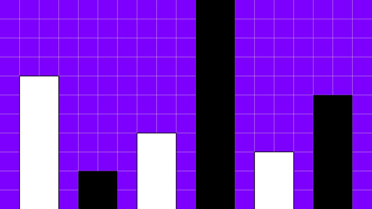 black and white bar graph lines on a purple background
