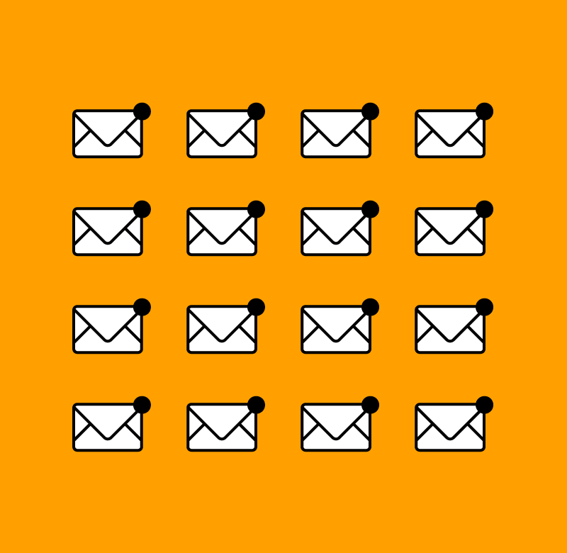illustration of a grid of envelopes representing unread emails for church email marketing