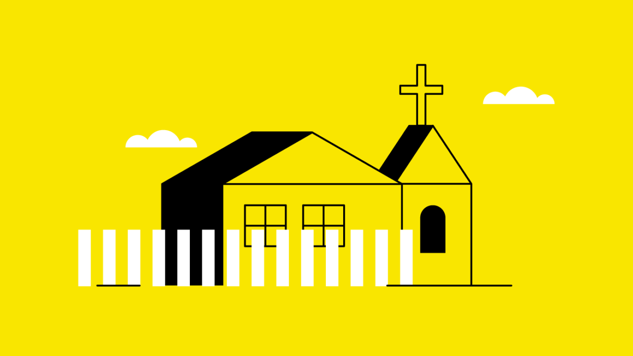 illustration of a church with a white picket fence around it for church property management