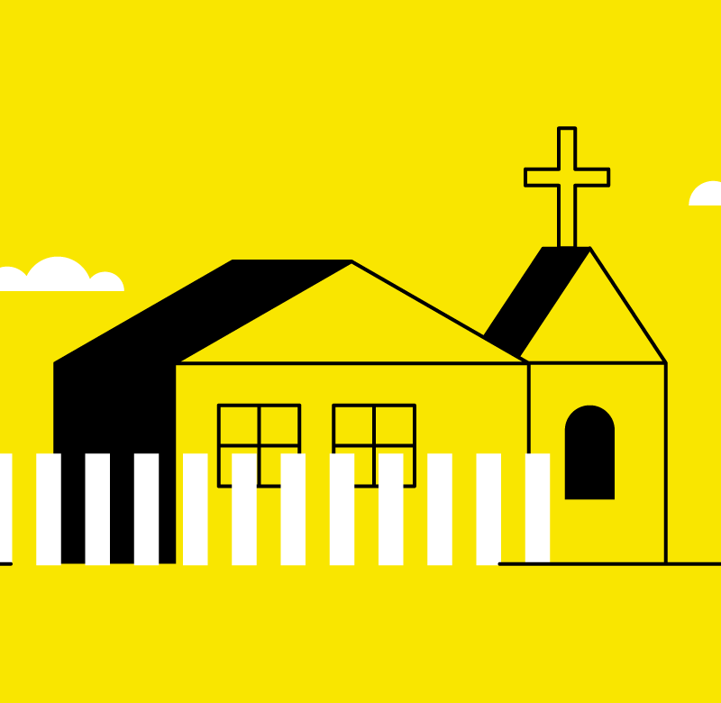 illustration of a church with a white picket fence around it for church property management