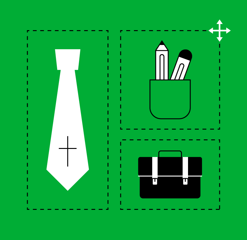 illustration of a tie with a cross on it next to a briefcase and a pencil cup for how to set up church administration