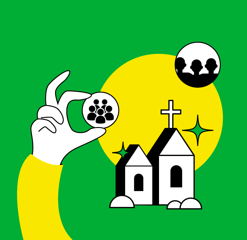illustration of a lead pastor holding a bubble representing a youth group and adding it to their church for how to build a youth group